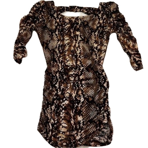 Body Central Tops - Body Central Brown Snakeskin Print 3/4 Sleeve Top Shirt Tee Size Small Ruching
